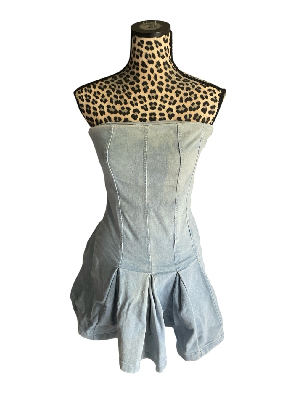 Strapless Light Wash Denim Mini Dress